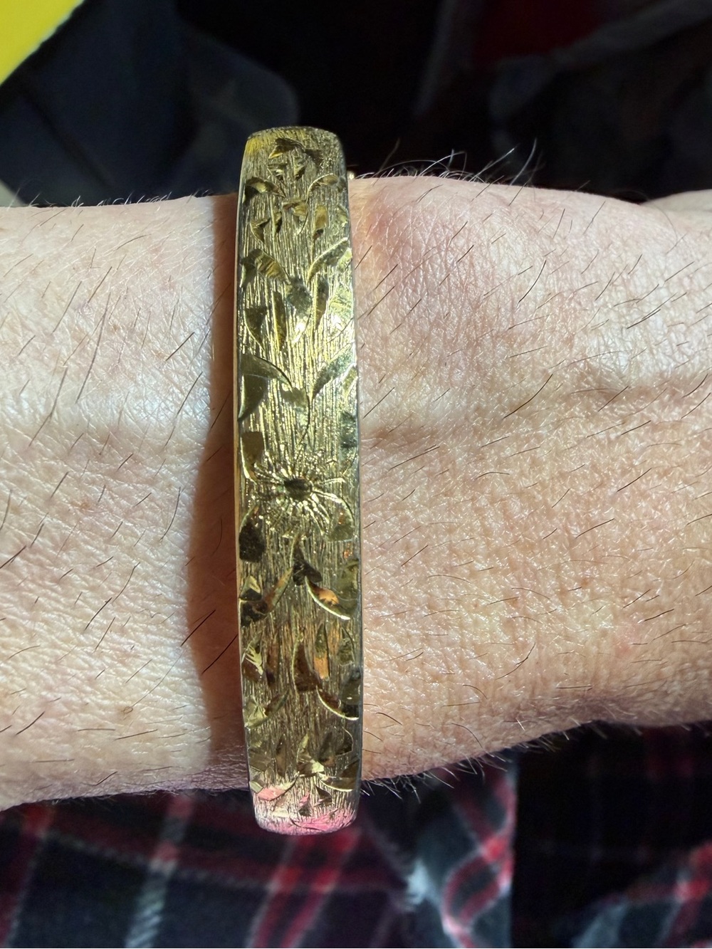 Vintage Napier Gold Tone Floral Engraved Cuff Bracelet 7”